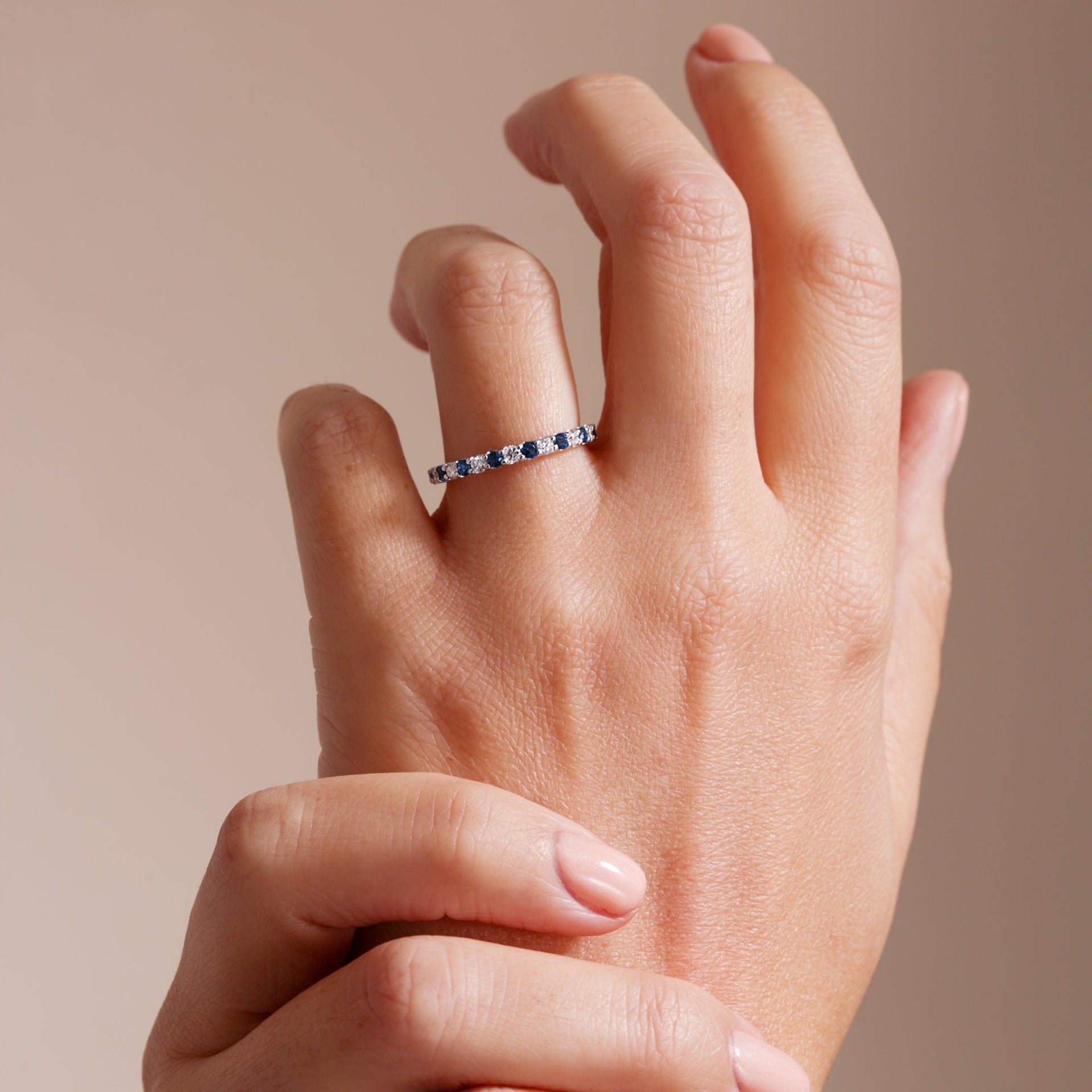 Odette | 9ct White Gold | 0.25ct (tw) Lab Grown Diamond and Created Sapphire Eternity Ring