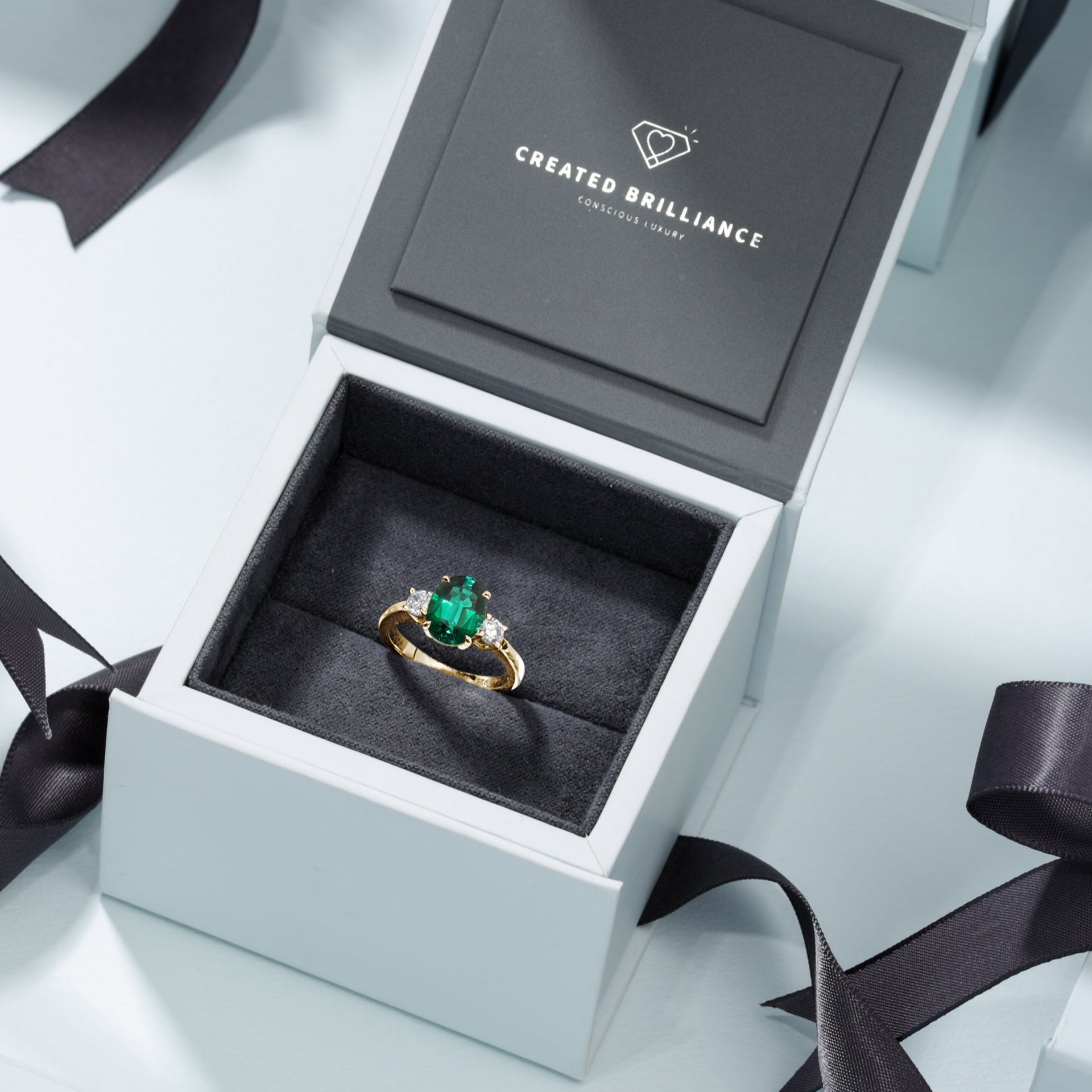 Ellison | 9ct Yellow Gold 0.33ct Lab Grown Diamond and 9*7mm Created Emerald Ring