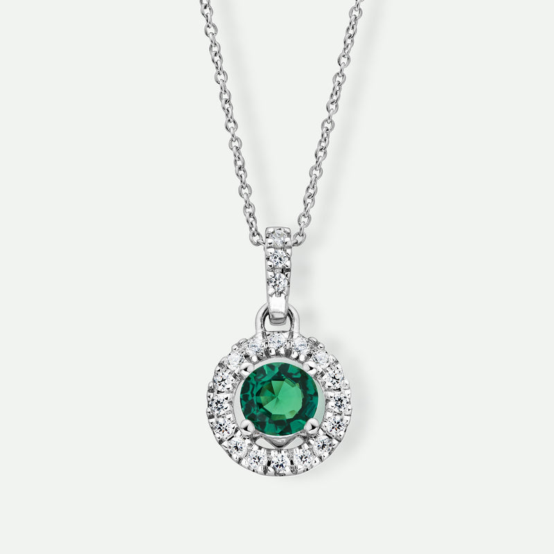 Ana | 9ct White Gold Lab Grown Diamond and Created Emerald Necklace