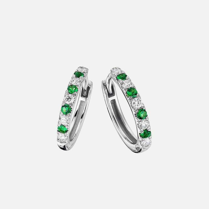 Julia | 9ct White Gold 0.18ct tw Lab Grown Diamond and Created Emerald Earrings