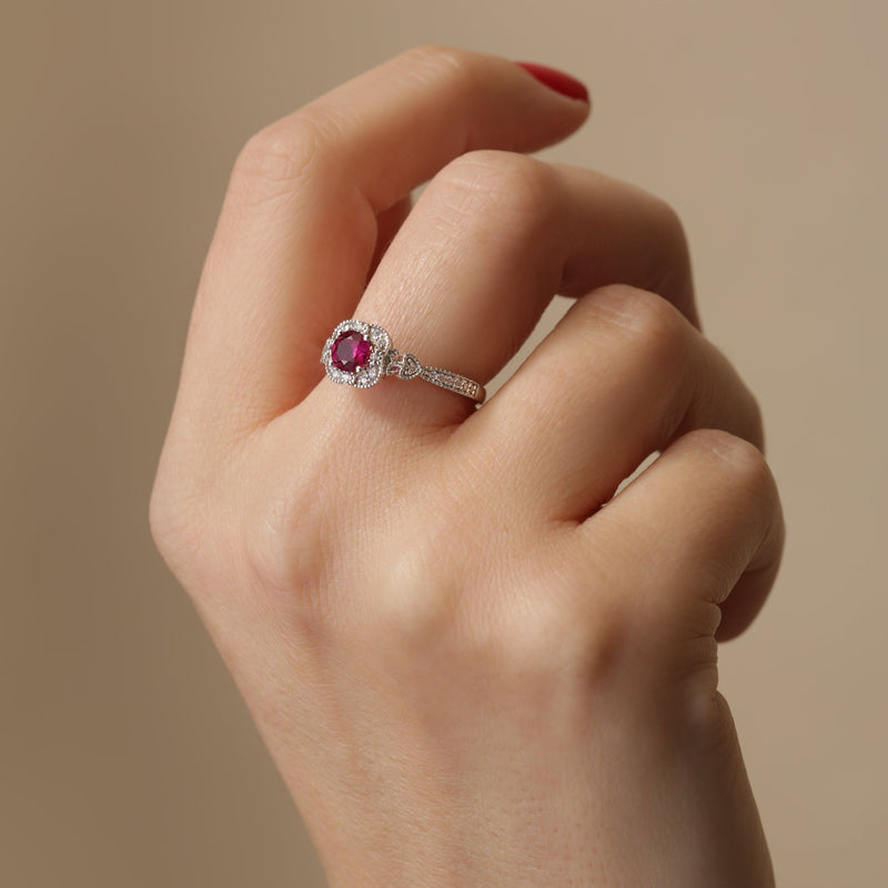Harper | 18ct White Gold 0.12ct tw Lab Grown Diamond and Created Ruby Vintage Ring