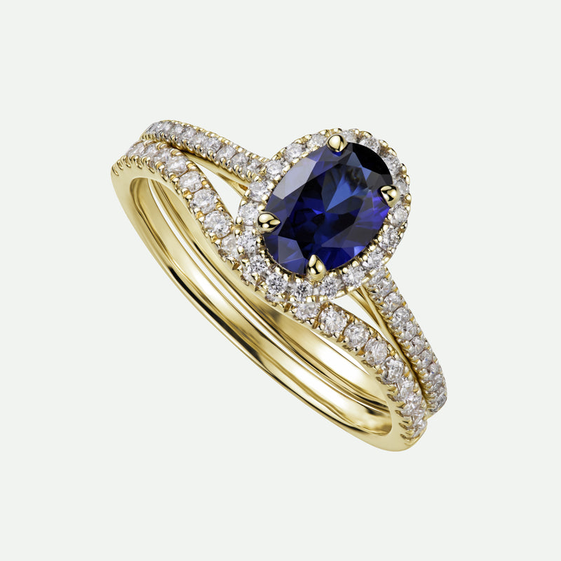 Rosalind and Layla | 9ct Yellow Gold | 0.40ct (tw) Lab Grown Diamond and Created Sapphire Bridal Set
