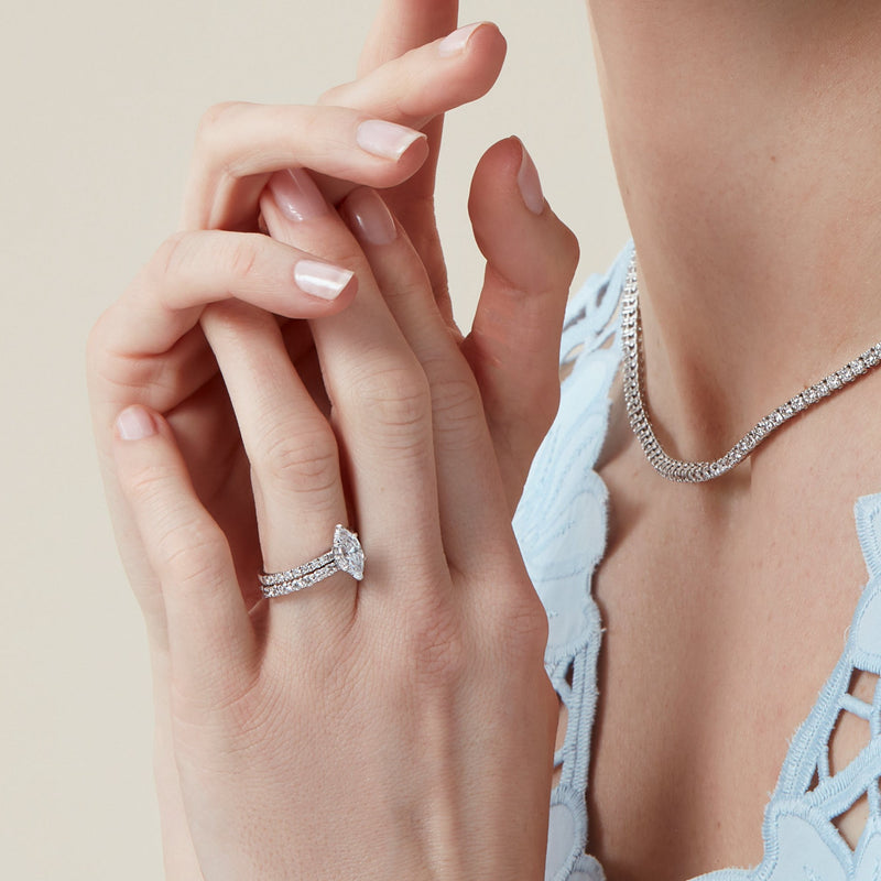 Maeve | 18ct White Gold 1ct tw Marquise Hidden Halo Lab Grown Diamond Ring