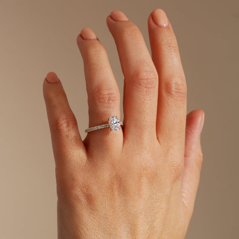 Naomi | 18ct Yellow Gold 1ct tw Oval Cut Hidden Halo Lab Grown Diamond Ring