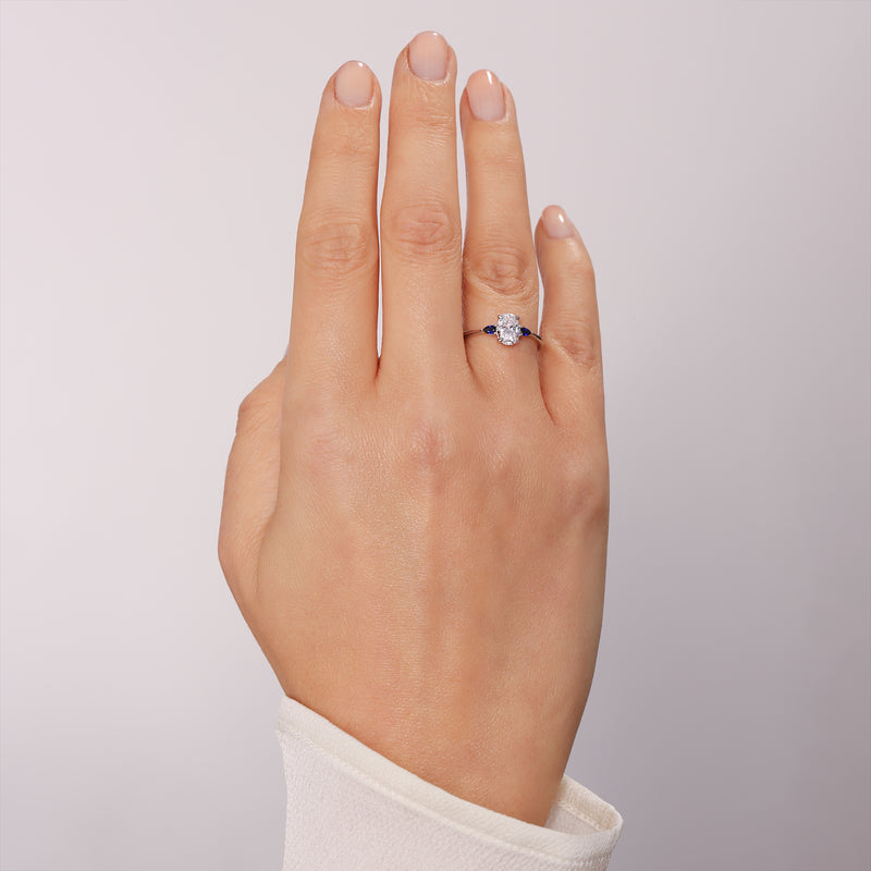 Rebecca | 9ct White Gold 0.75ct tw Oval Lab Grown Diamond and Created Sapphire Ring