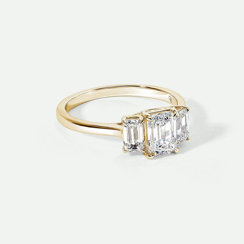 Murphy | 9ct Yellow Gold 1.56ct tw Emerald Cut Lab Grown Diamond Three Stone Ring