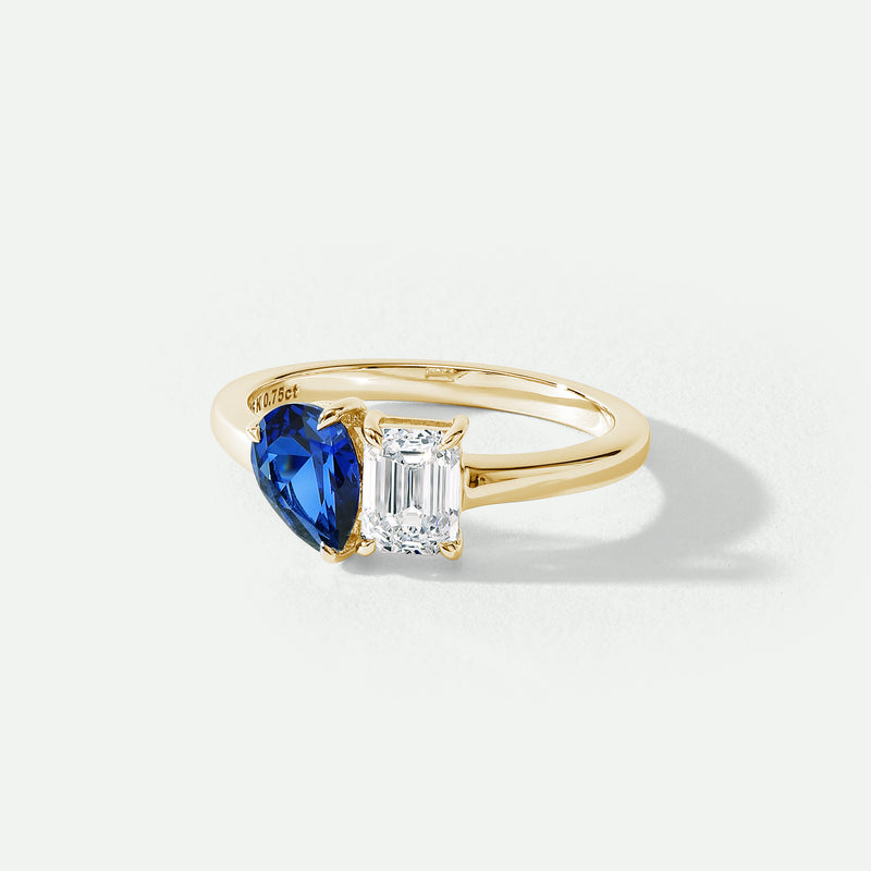 Harmony | 9ct Yellow Gold 0.75ct tw Lab Grown Diamond and Created Sapphire Toi et Moi Ring