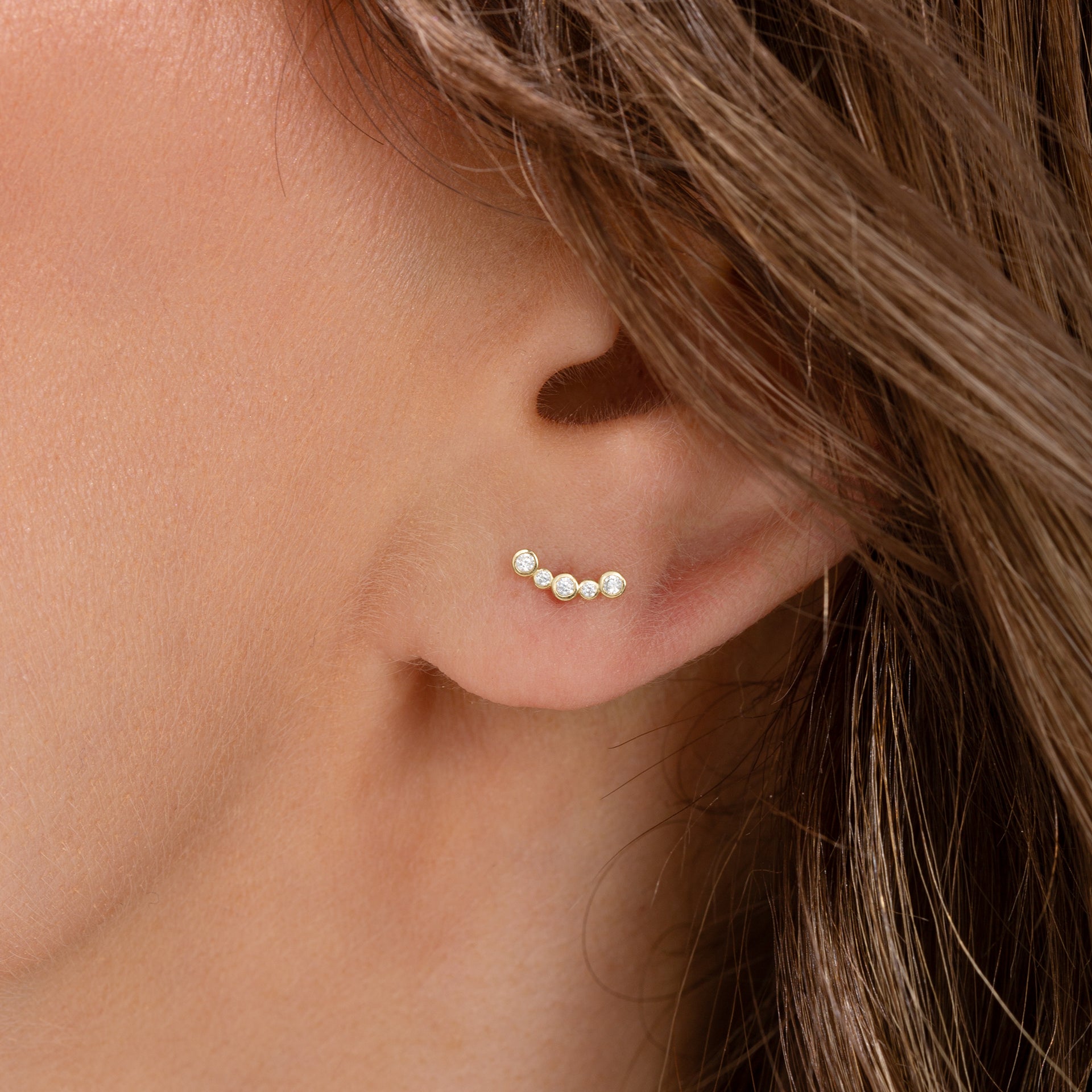 9ct Gold Lab Grown Diamond Bubble Row Stud Earrings