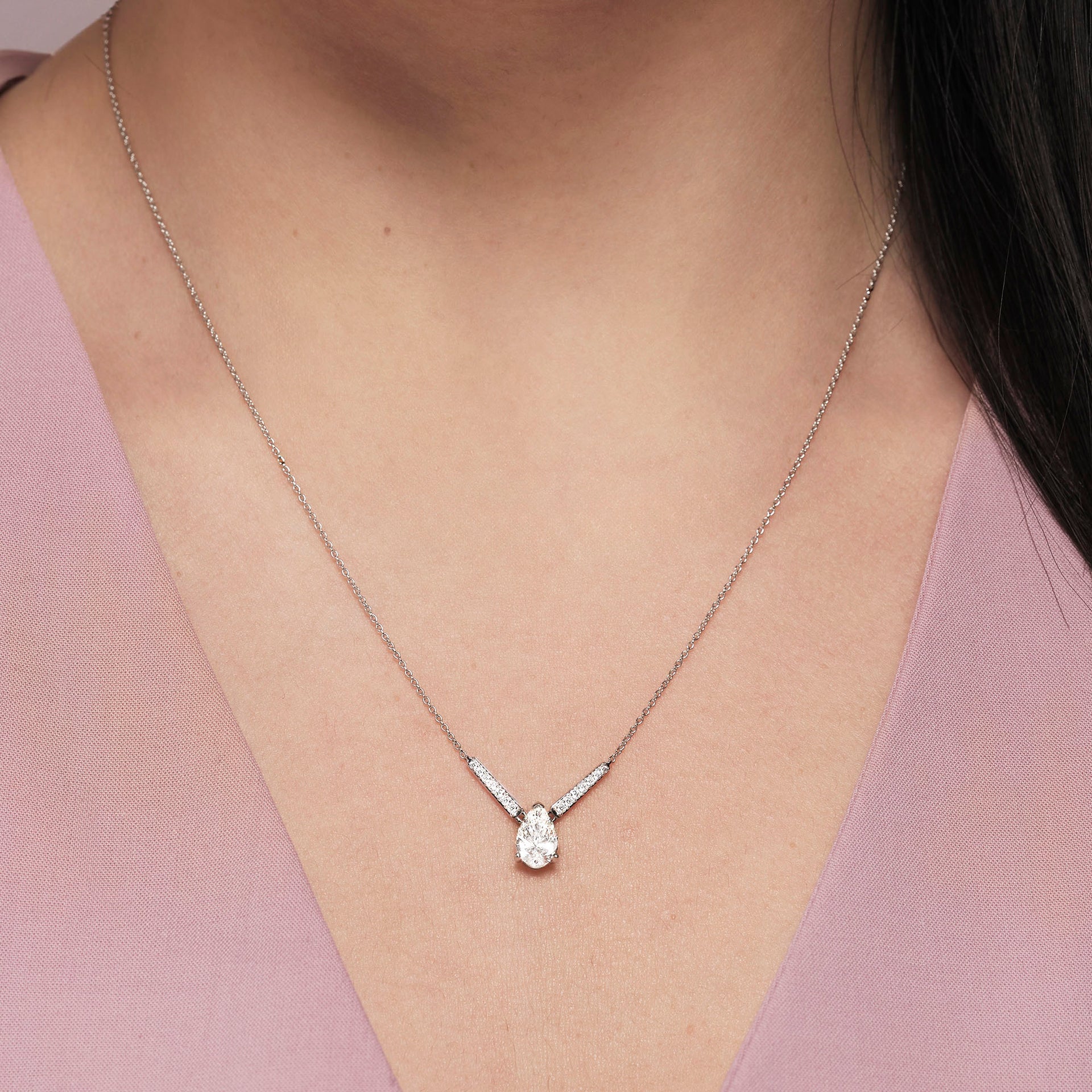 Cali | 9ct White Gold 1.10ct tw Pear Cut Lab Grown Diamond Necklace 18 Inches