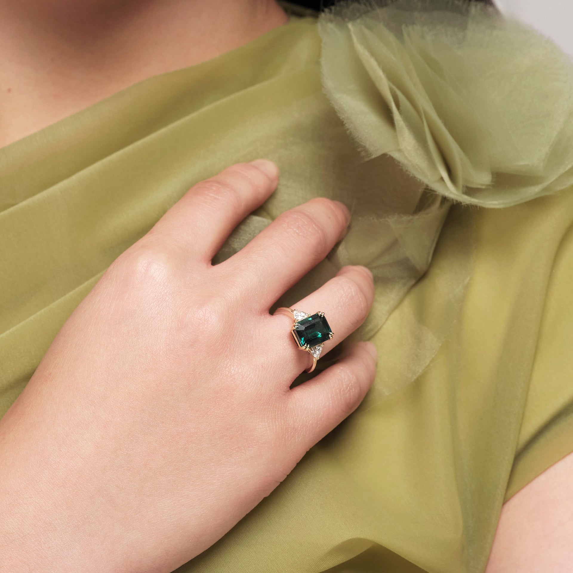 Cassie | 9ct Yellow Gold Created Emerald and 0.36ct tw Lab Grown Diamond Ring