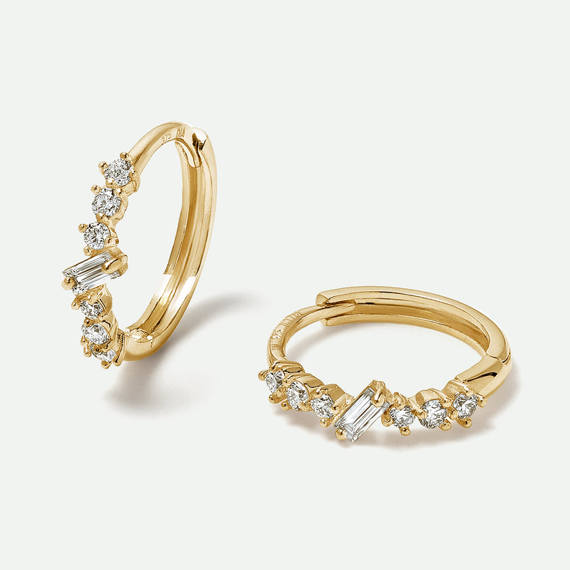 9ct Gold Lab Grown Diamond Scatter Huggie Hoop Earrings