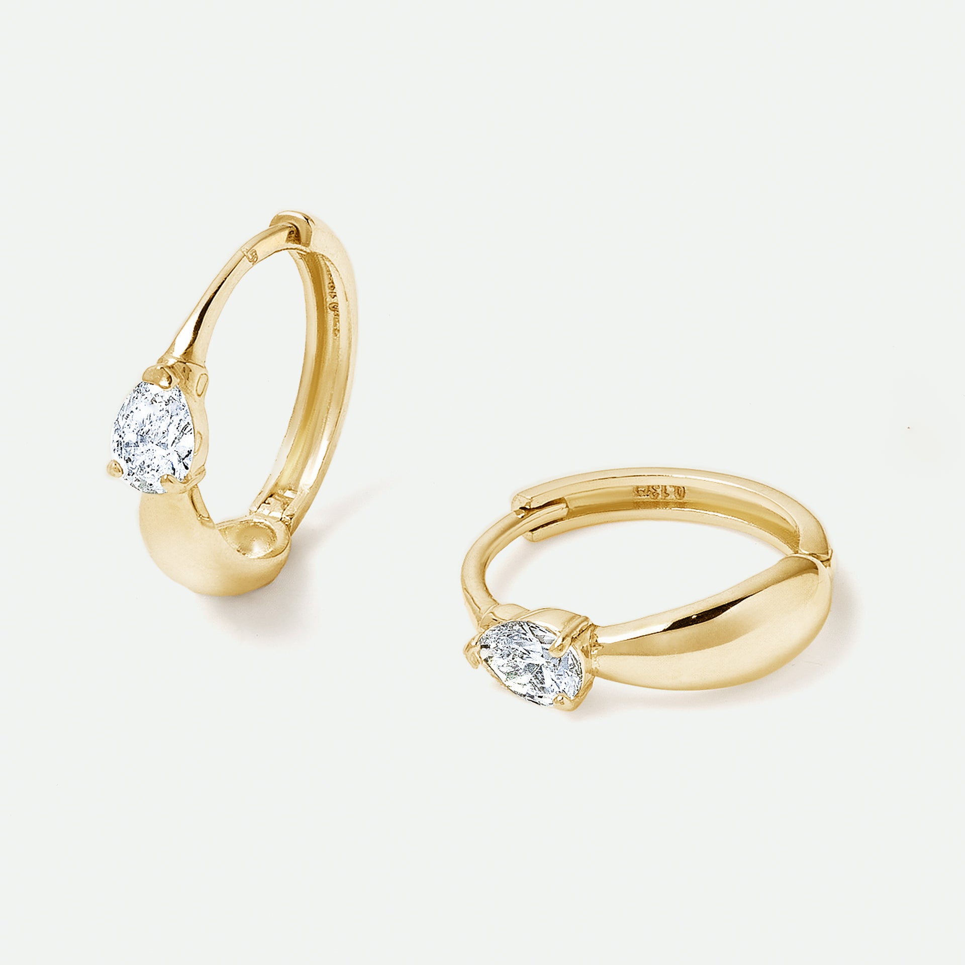 9ct Gold Pear Lab Grown Diamond Dome Huggie Hoop Earrings