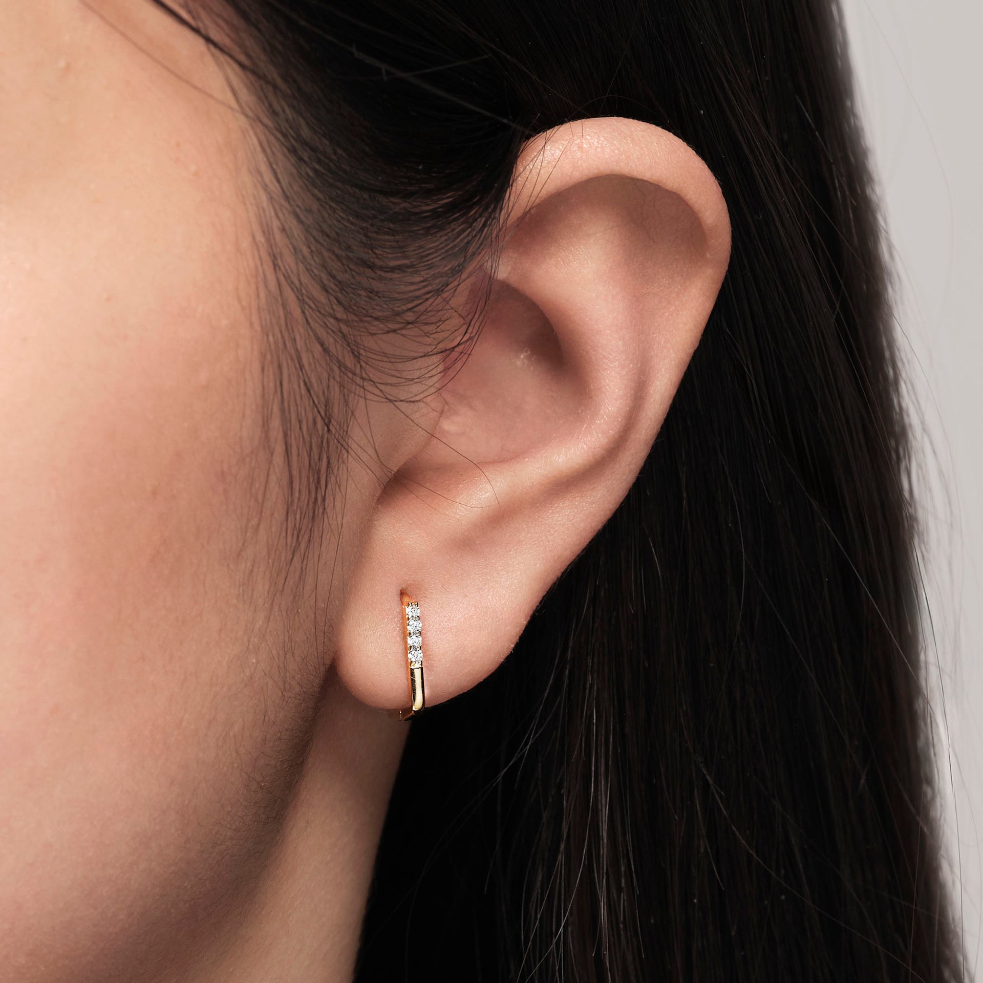 9ct Gold Lab Grown Diamond Rectangular Huggie Hoop Earrings