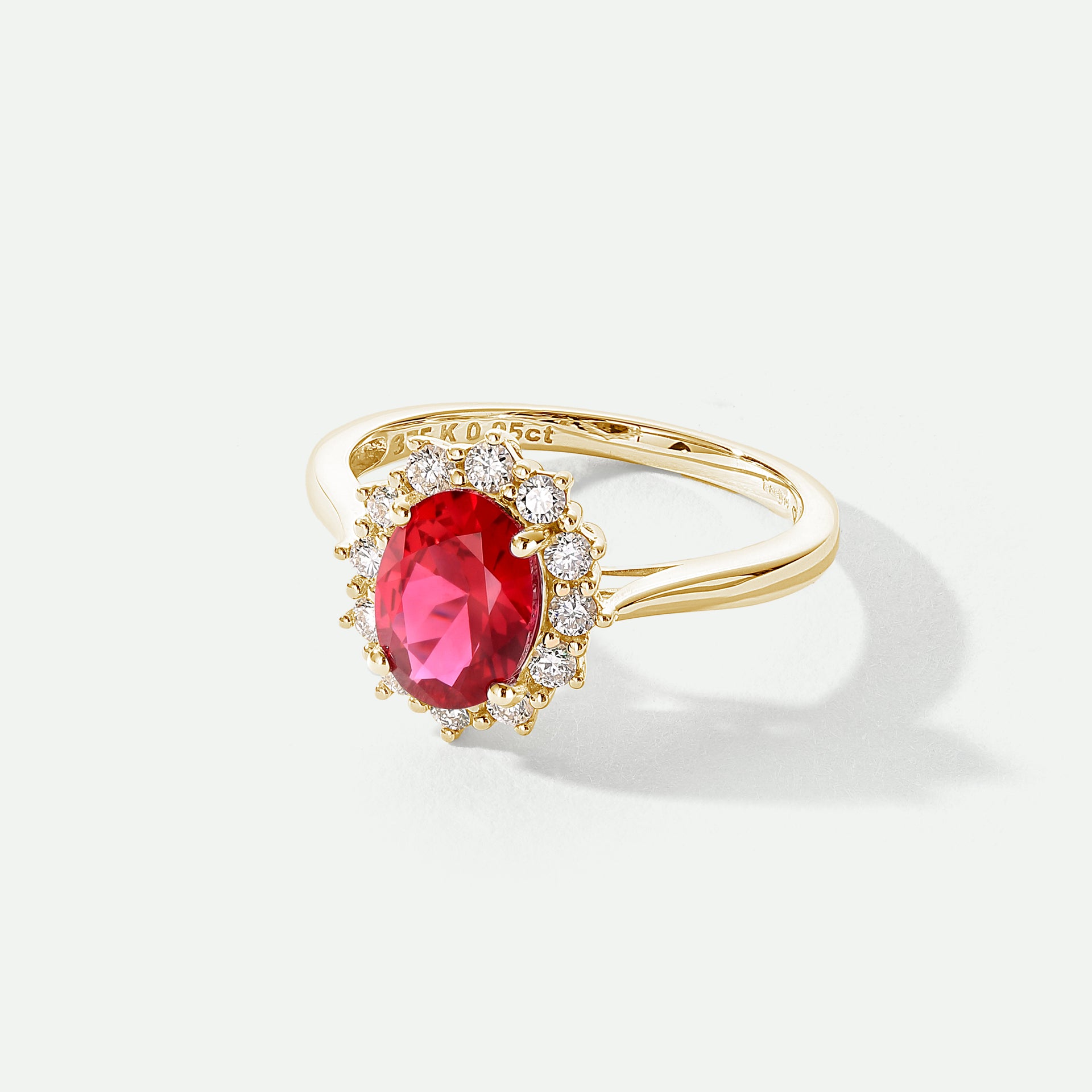 Cate | 9ct Yellow Gold 0.25ct tw Lab Grown Diamond and Created Ruby Ring