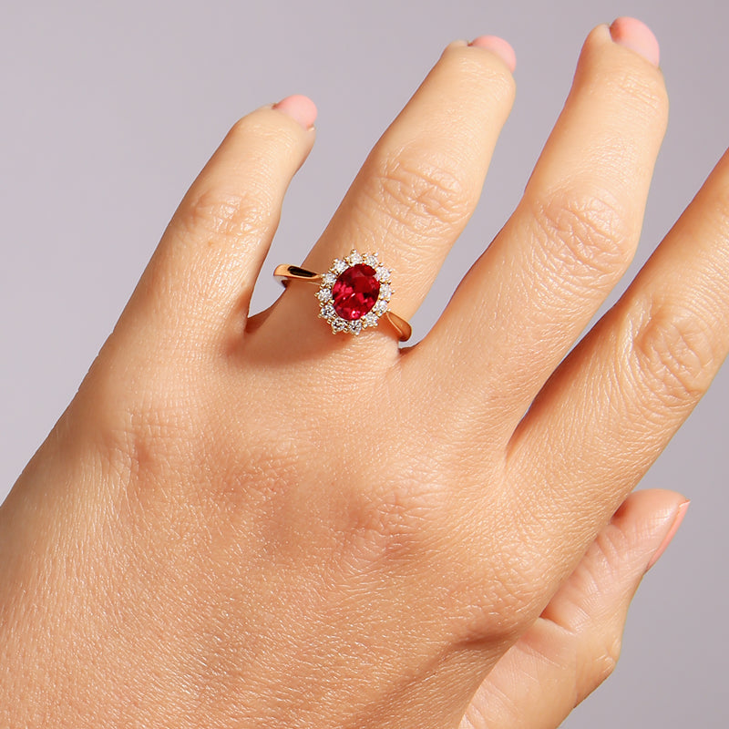 Cate | 9ct Yellow Gold 0.25ct tw Lab Grown Diamond and Created Ruby Ring
