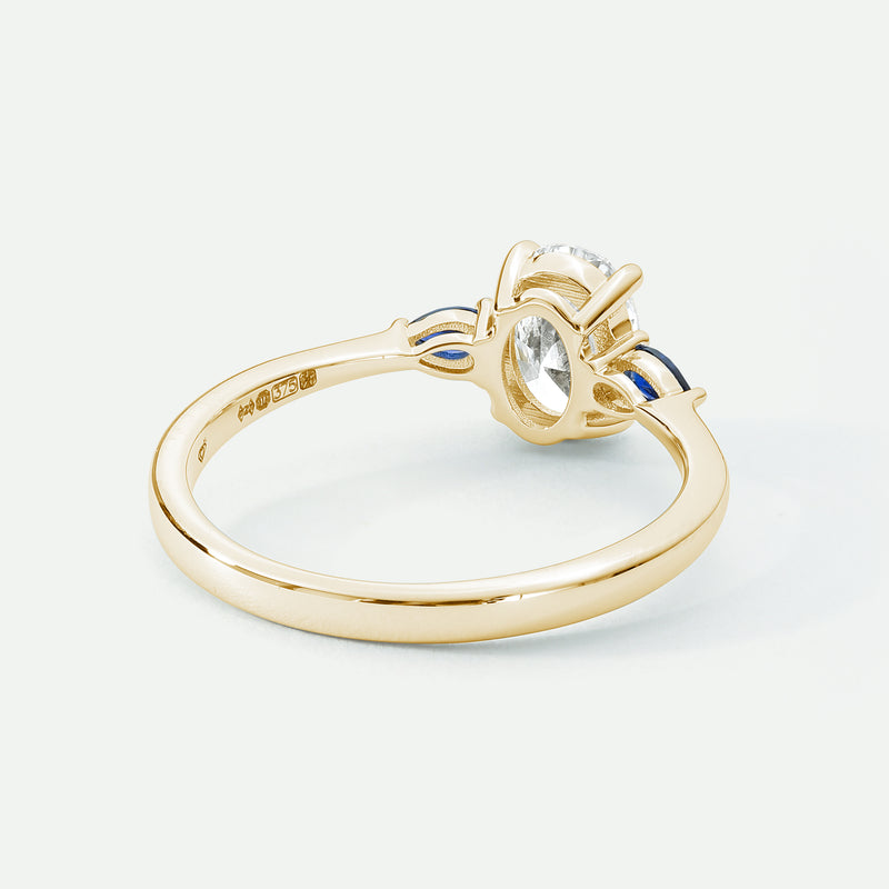 Rebecca | 9ct Yellow Gold 0.75ct tw Oval Lab Grown Diamond and Created Sapphire Ring