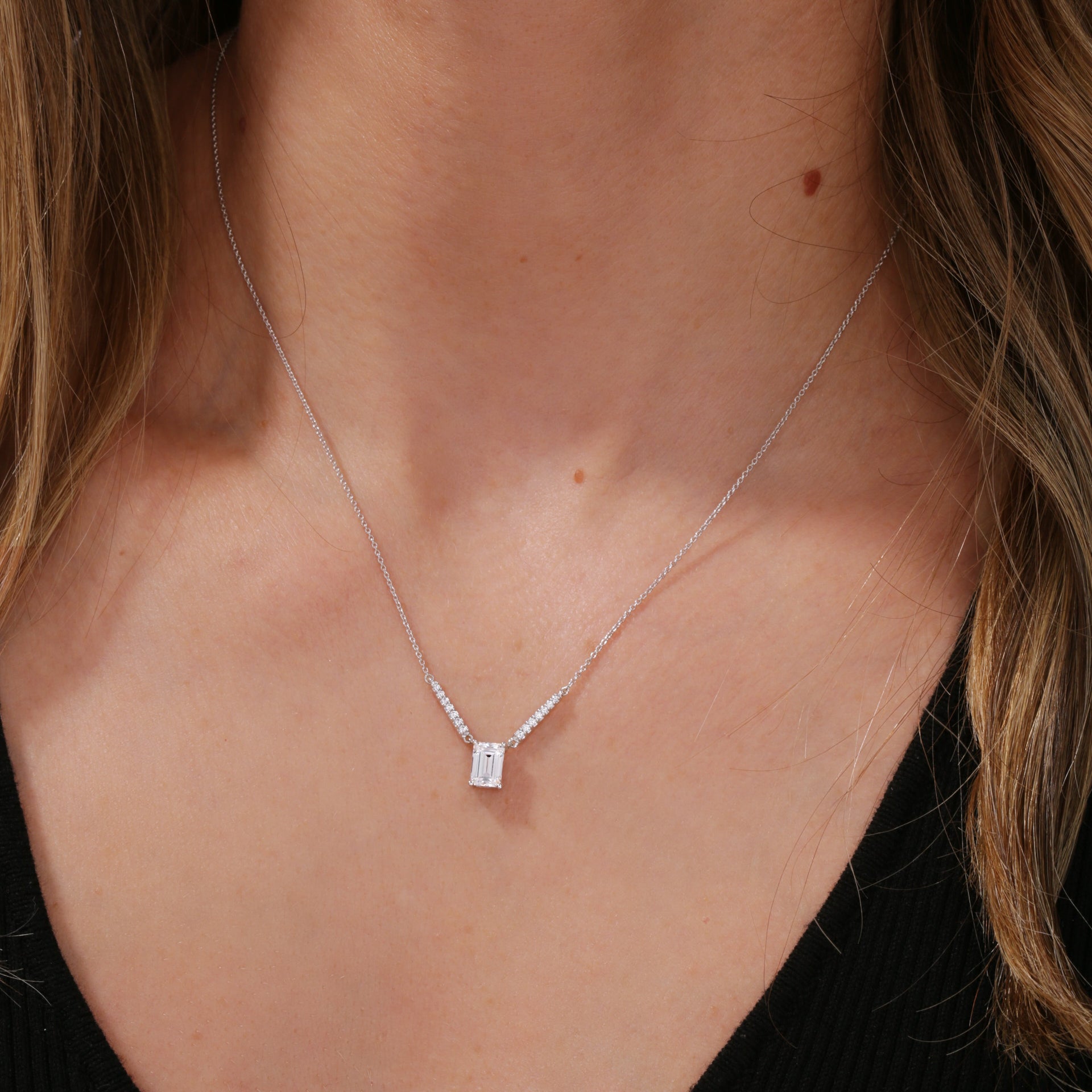 Denver | 9ct White Gold 1.10ct tw Emerald Cut Lab Grown Diamond Necklace 18 Inches