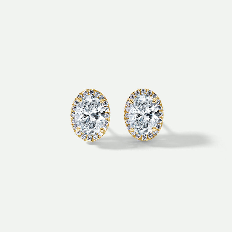 Ada | 18ct Yellow Gold 2.25ct tw Lab Grown Diamond Oval Halo Stud Earrings