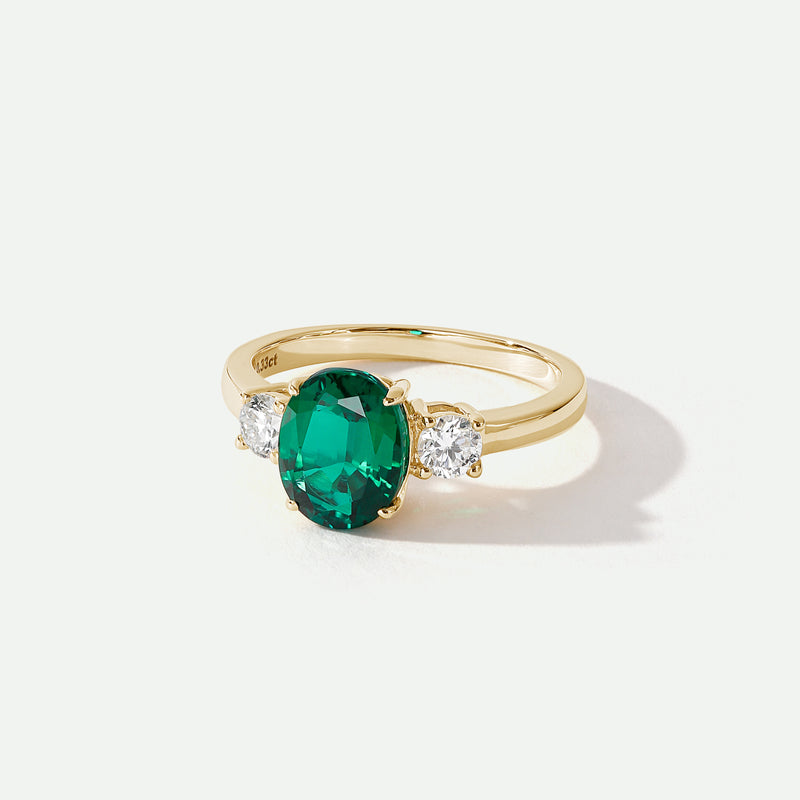 Ellison | 9ct Yellow Gold 0.33ct Lab Grown Diamond and 9*7mm Created Emerald Ring