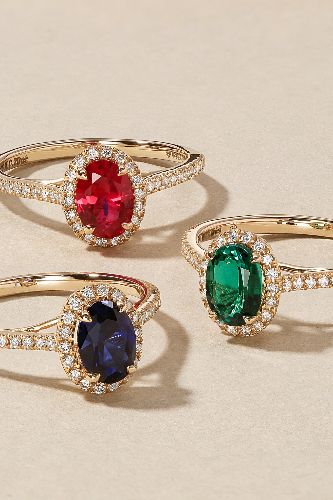 Lab Created Gesmtone engagement rings embellished with lab created diamonds