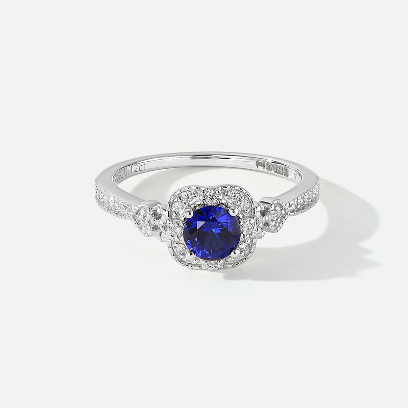 Harper | 18ct White Gold 0.12ct tw Lab Grown Diamond and Created Sapphire Vintage Ring