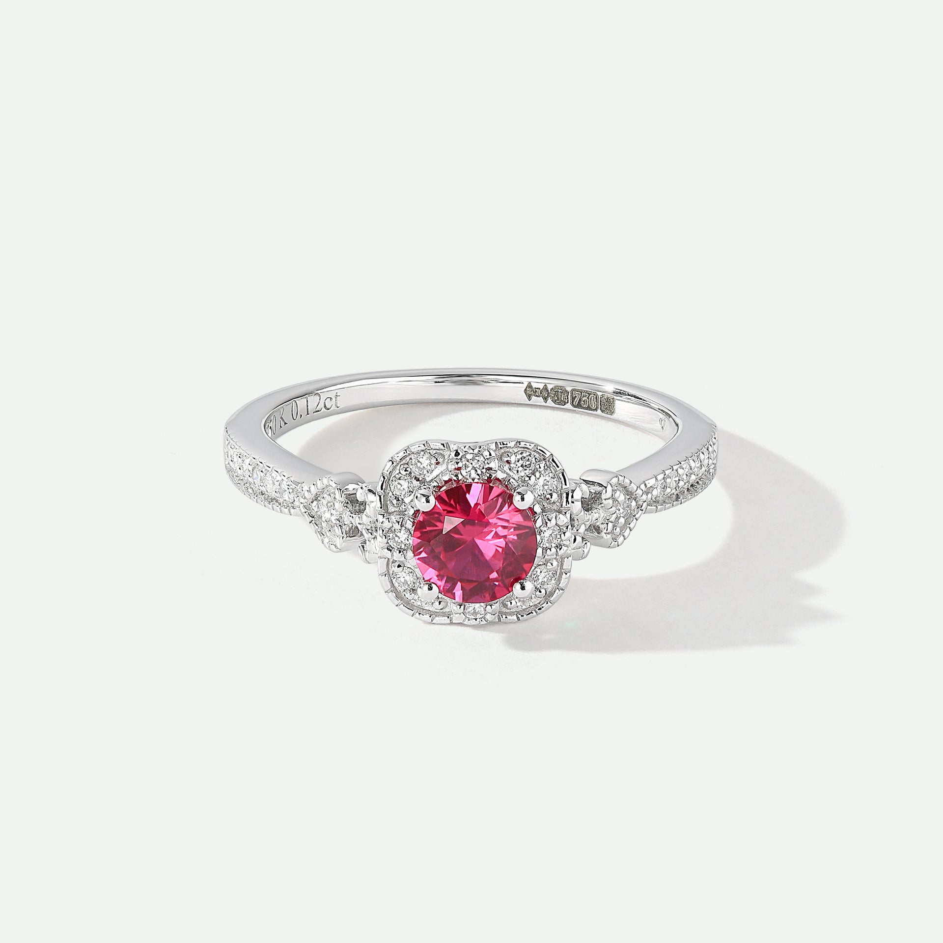 Harper | 18ct White Gold 0.12ct tw Lab Grown Diamond and Created Ruby Vintage Ring