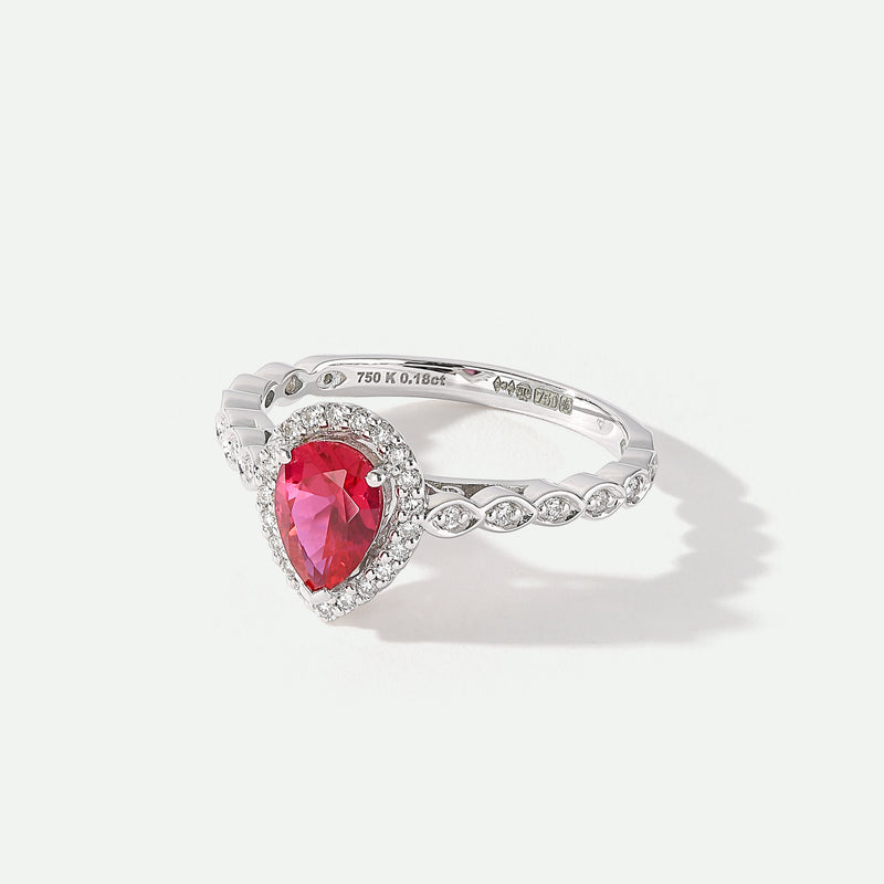 Lyra | 18ct White Gold 0.12ct tw Lab Grown Diamond and Created Ruby Vintage Ring