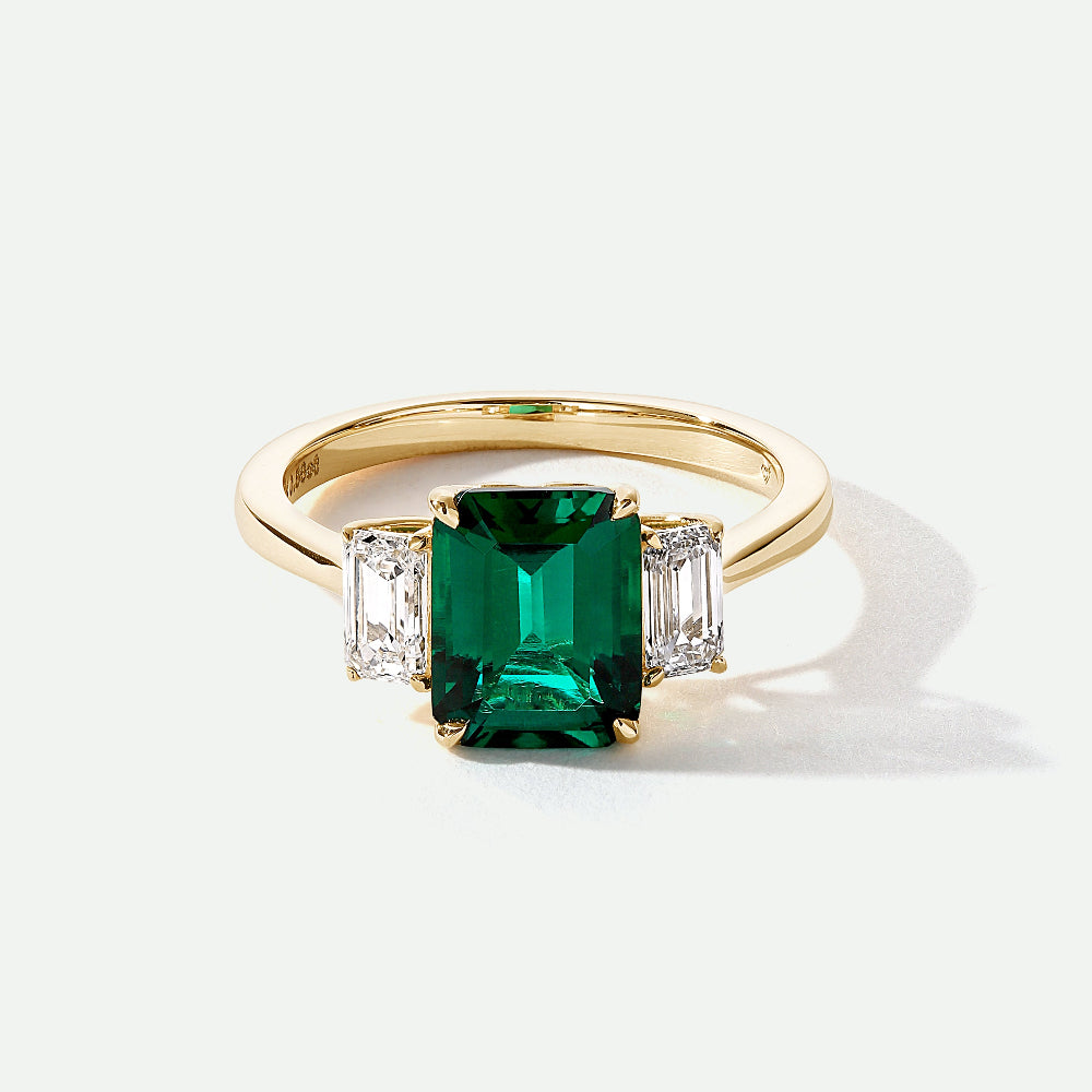 Murphy | 18ct Yellow Gold Created Emerald and 0.58ct tw. Lab Grown Diamond Ring
