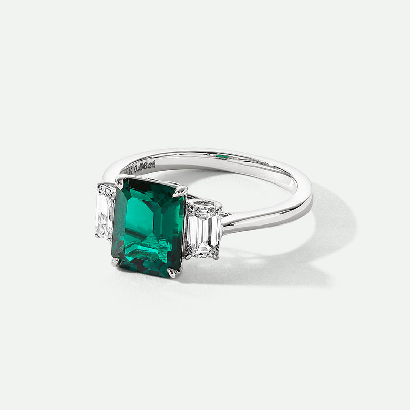 Murphy | 18ct White Gold Created Emerald and 0.58ct tw. Lab Grown Diamond Ring