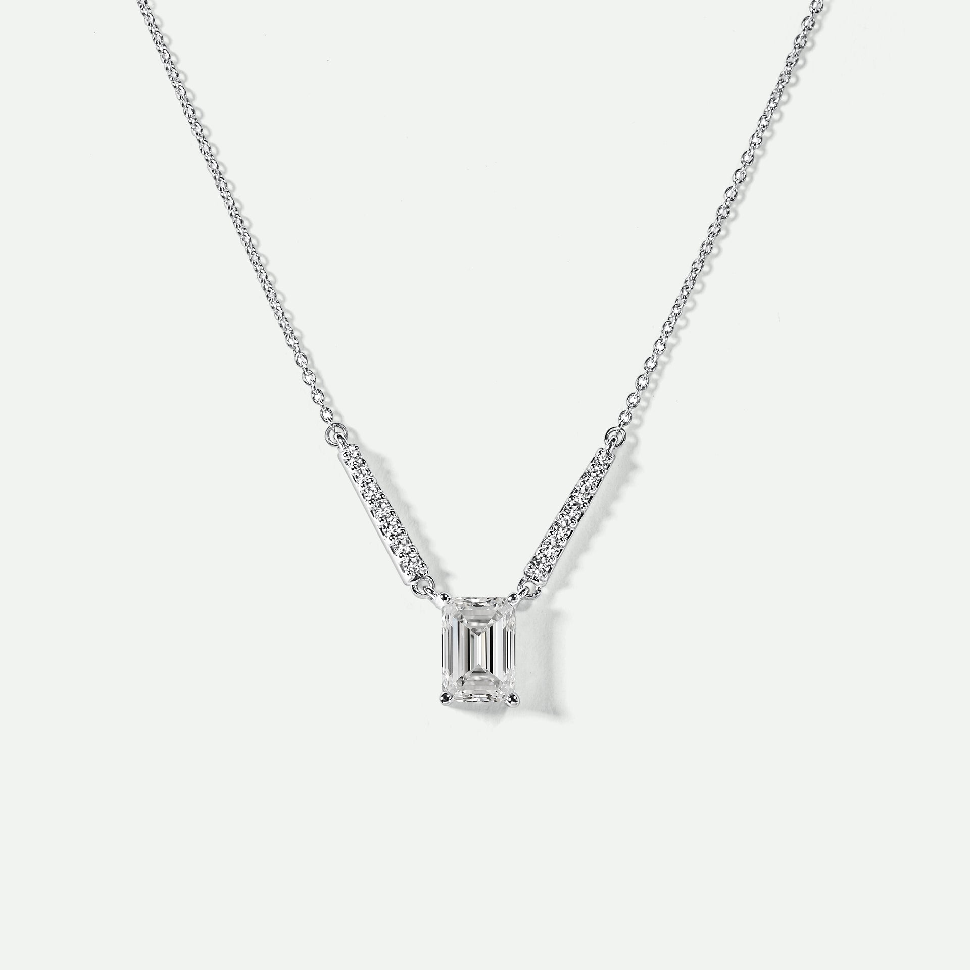 Denver | 9ct White Gold 1.10ct tw Emerald Cut Lab Grown Diamond Necklace 18 Inches