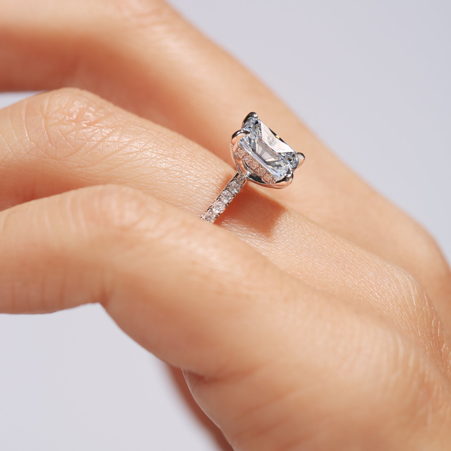 Nikki | Platinum 1.80ct tw Radiant Lab Grown Diamond Ring Hidden Halo