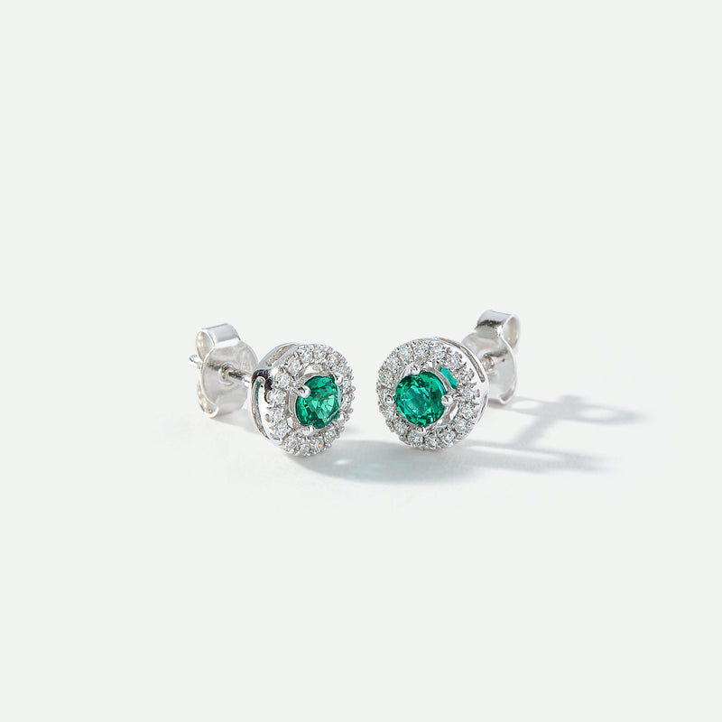 Orla | 9ct White Gold Lab Grown Diamond and Created Emerald Earrings
