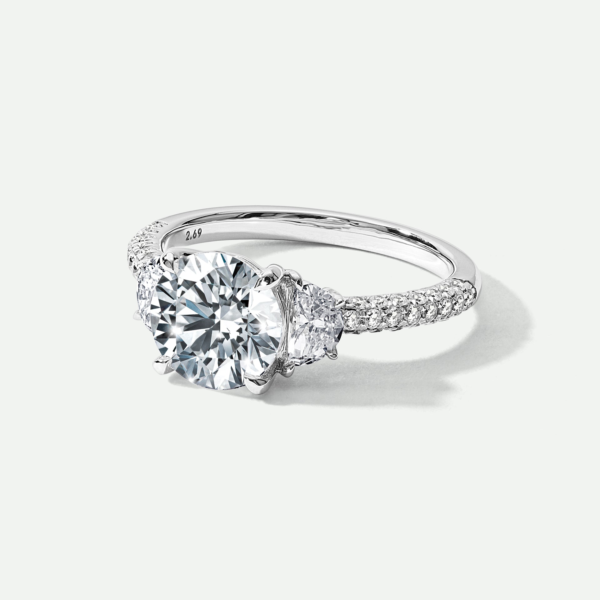 Allison | 18ct White Gold 2.69ct tw Round and Half Moon Lab Grown Diamond Trilogy Ring