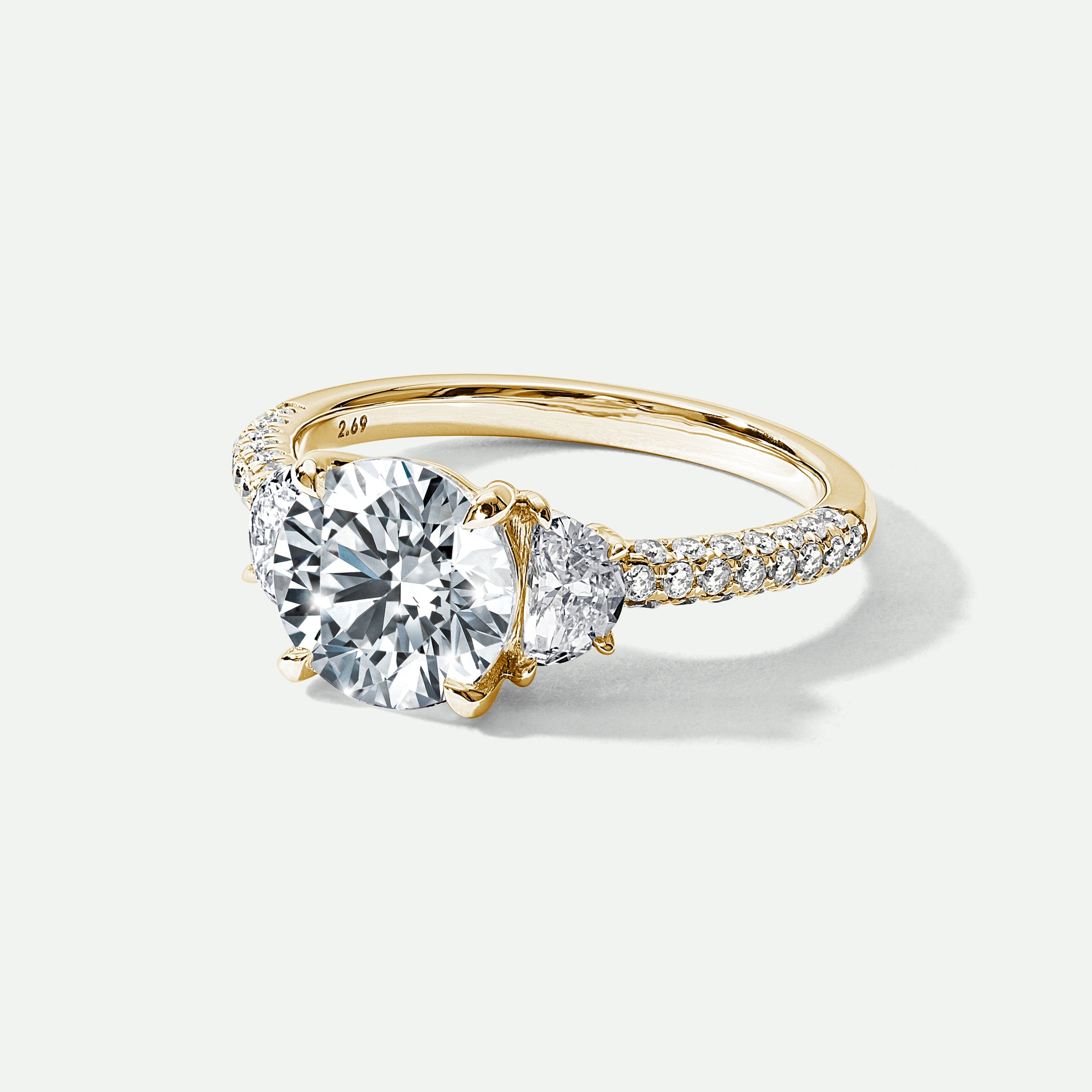 Allison | 18ct Yellow Gold 2.69ct tw Round and Half Moon Lab Grown Diamond Trilogy Ring
