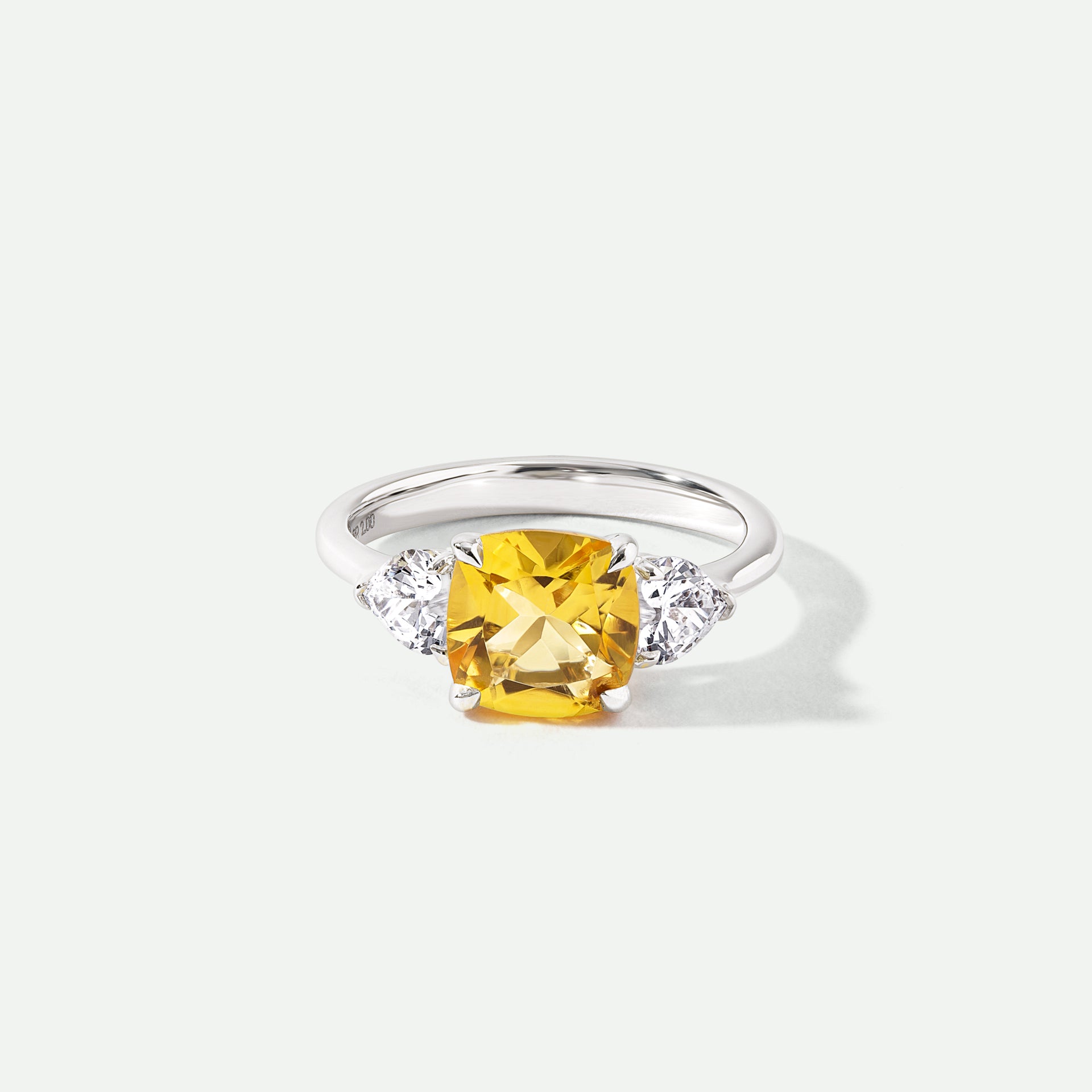Sierra | 18ct White Gold 3.80ct tw Yellow Cusion & White Hearts Lab Grown Diamond Trilogy Ring