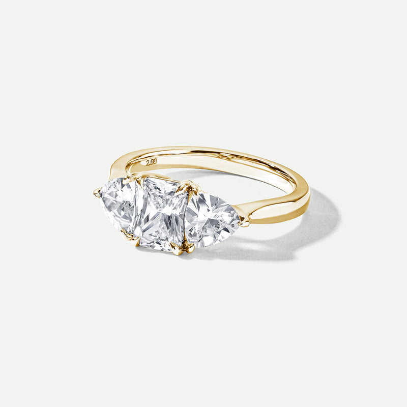 Sidney | 18ct Yellow Gold 2.00ct tw. Radiant and Trillion Lab Grown Diamond Trilogy Ring