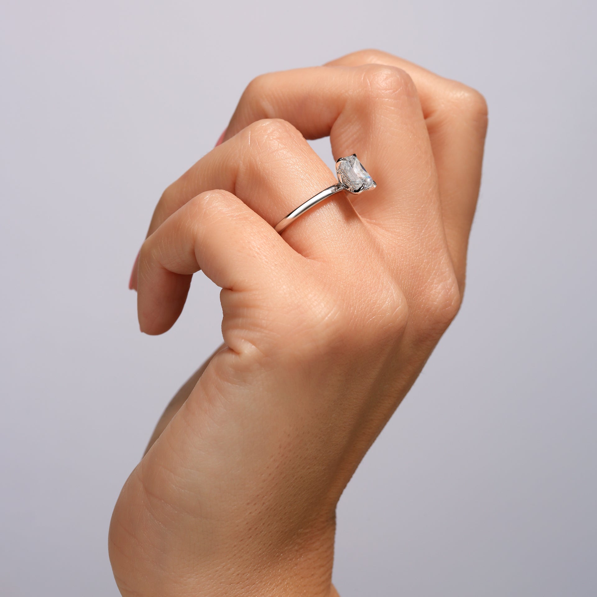 Raya | Platinum 1.55ct tw Radiant Lab Grown Diamond Ring Hidden Halo