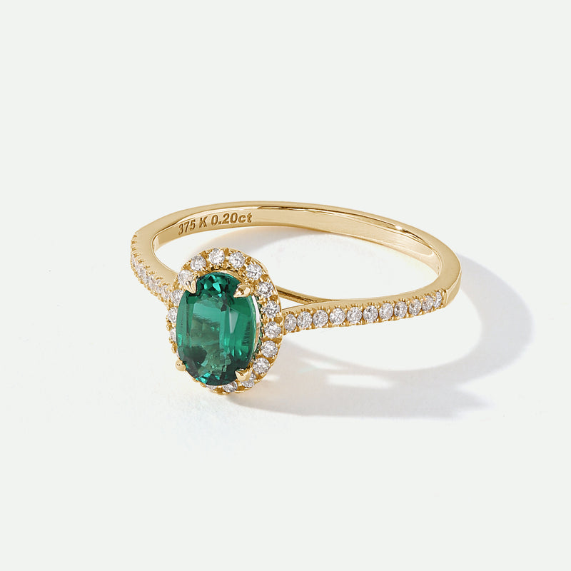 Rosalind | 9ct Yellow Gold 0.20ct Lab Grown Diamond and Created Emerald Ring