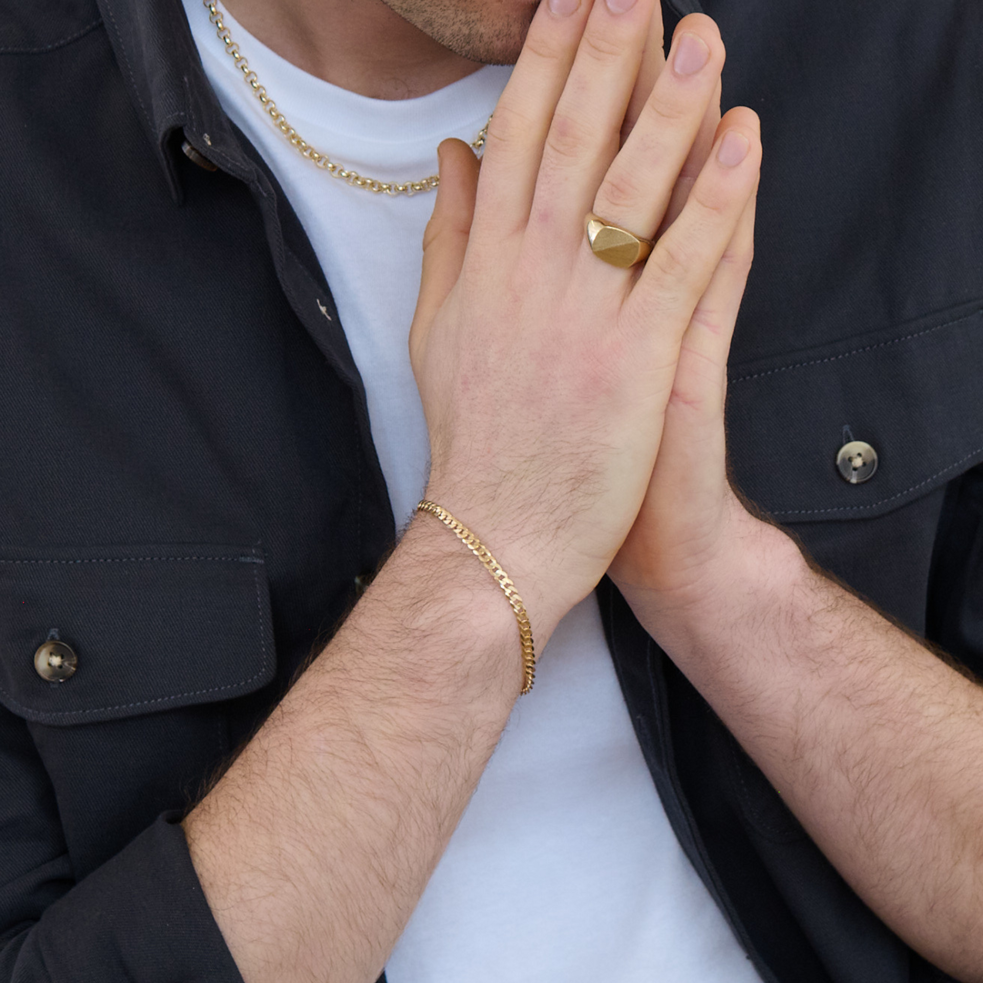 9ct Yellow Gold Solid Curb Chain Bracelet (4mm) 8 inch