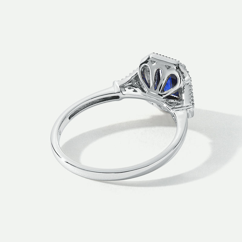 Vera | 18ct White Gold 0.12ct tw Lab Grown Diamond and Created Sapphire Vintage Ring