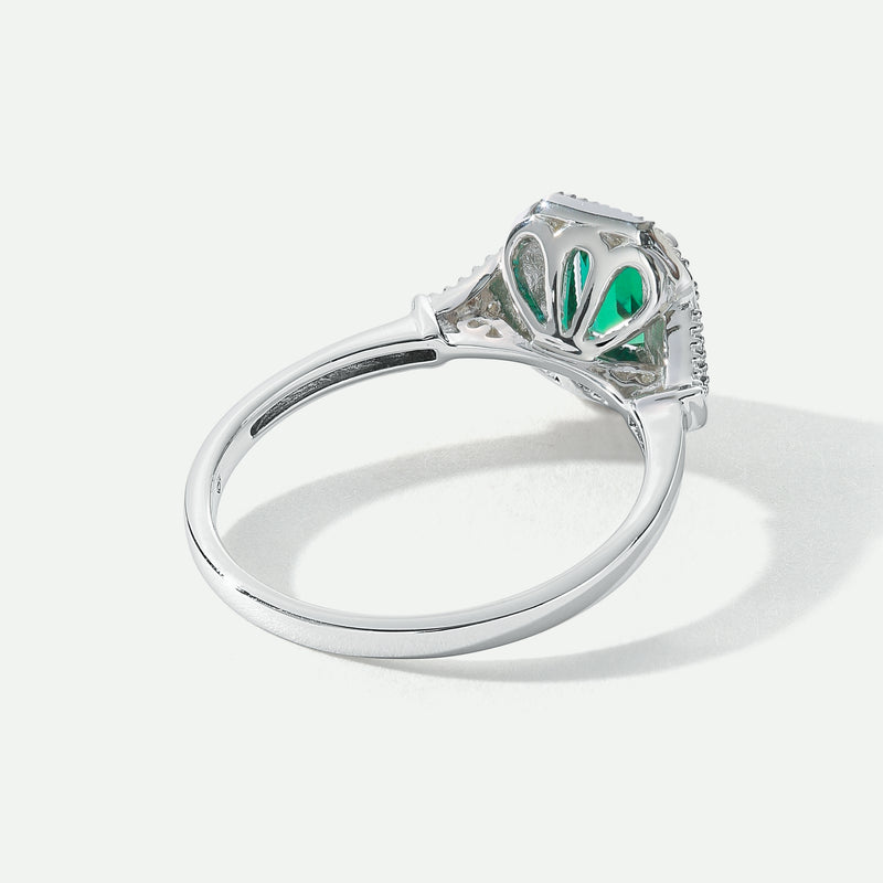 Vera | 18ct White Gold 0.12ct tw Lab Grown Diamond and Created Emerald Vintage Ring