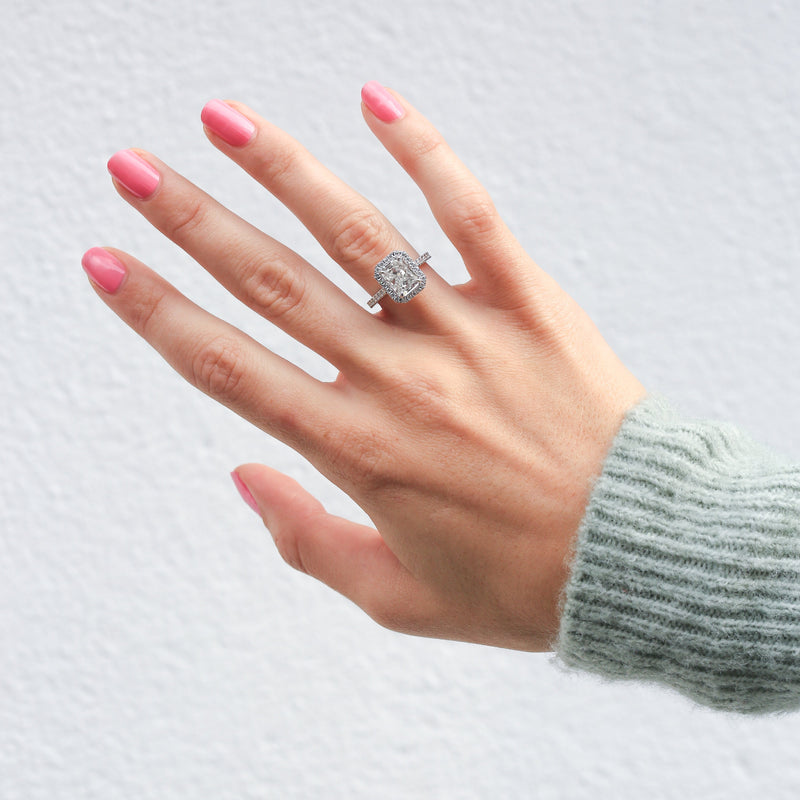 Zuri | Platinum 1.90ct tw Radiant Lab Grown Diamond Halo Ring