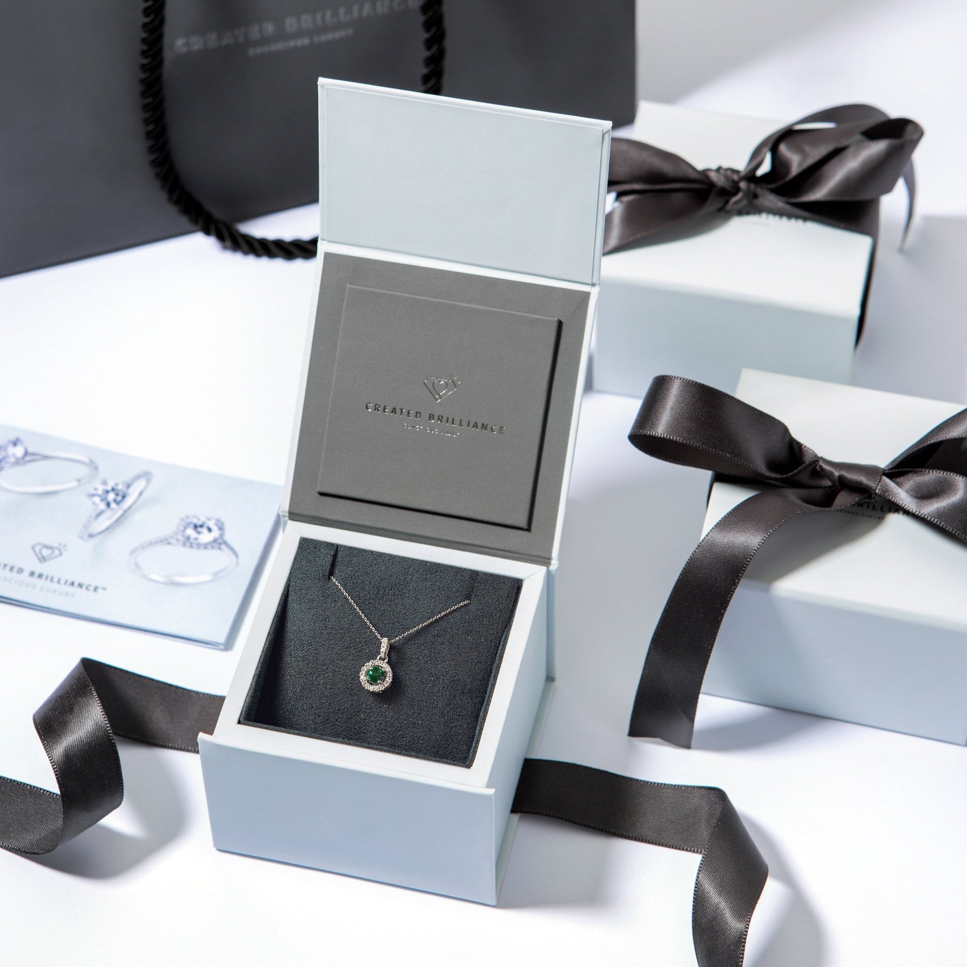 Ana | 9ct White Gold Lab Grown Diamond and Created Emerald Necklace