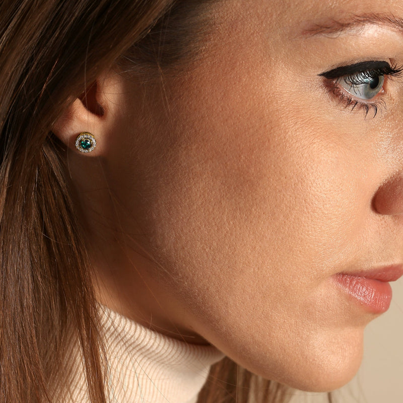 Orla | 9ct Yellow Gold Lab Grown Diamond and Created Emerald Earrings