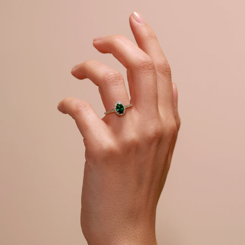 Rosalind | 9ct Yellow Gold 0.20ct Lab Grown Diamond and Created Emerald Ring