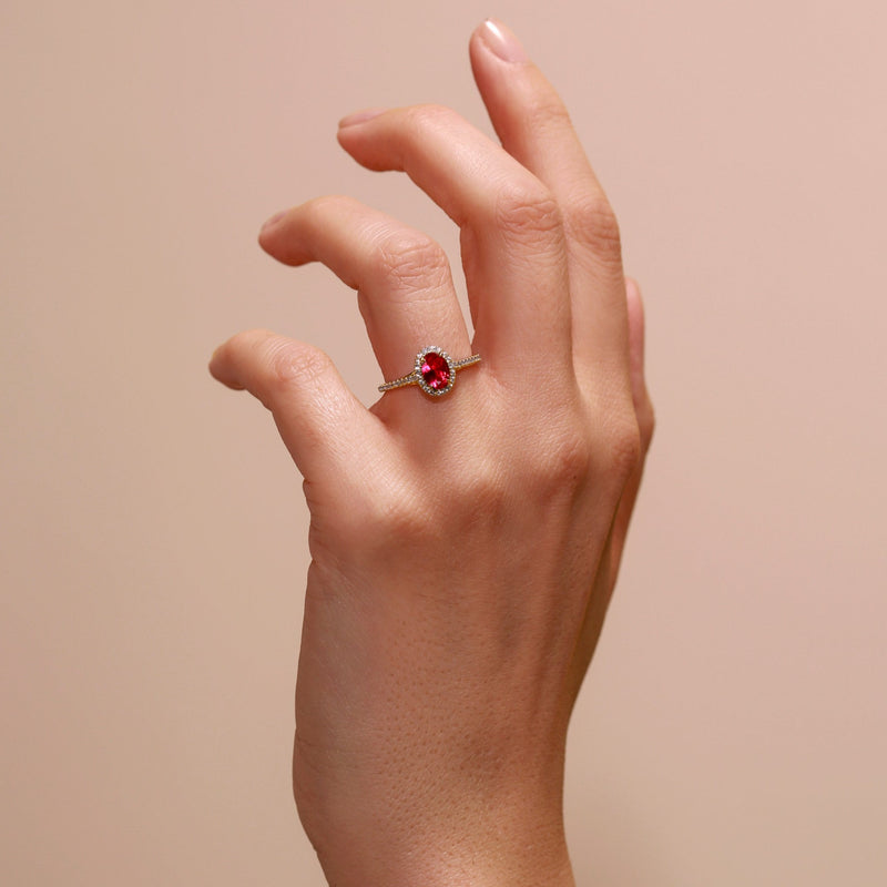 Rosalind | 9ct Yellow Gold 0.20ct tw Lab Grown Diamond and Created Ruby Ring