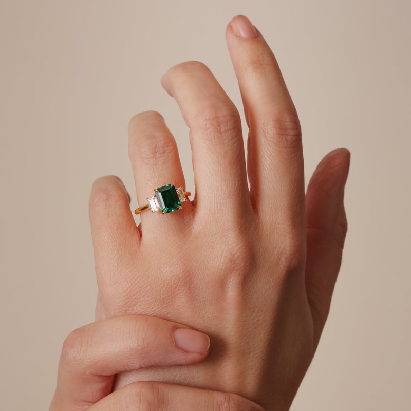 Murphy | 18ct Yellow Gold Created Emerald and 0.58ct tw. Lab Grown Diamond Ring