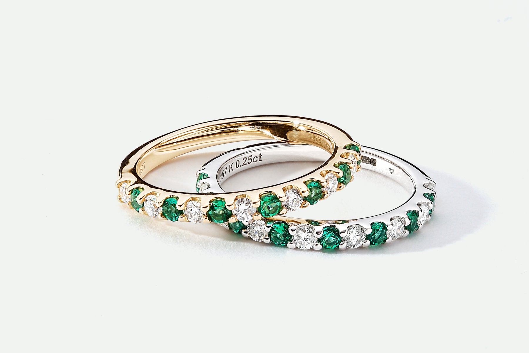 Lab Grown Diamond and Lab Created Emerald Wedding Bands