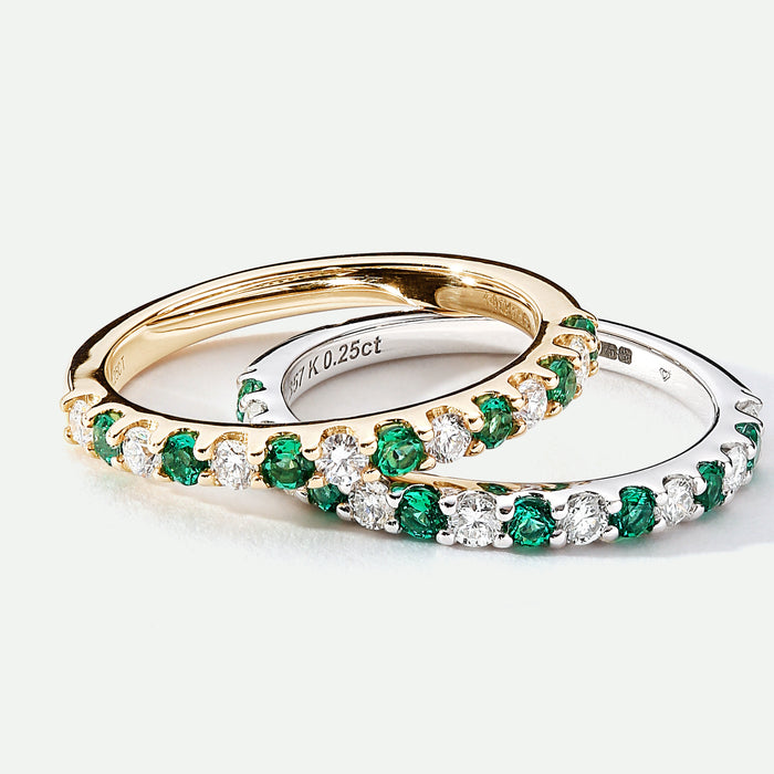 Lab Grown Diamond and Lab Created Emerald Wedding Bands