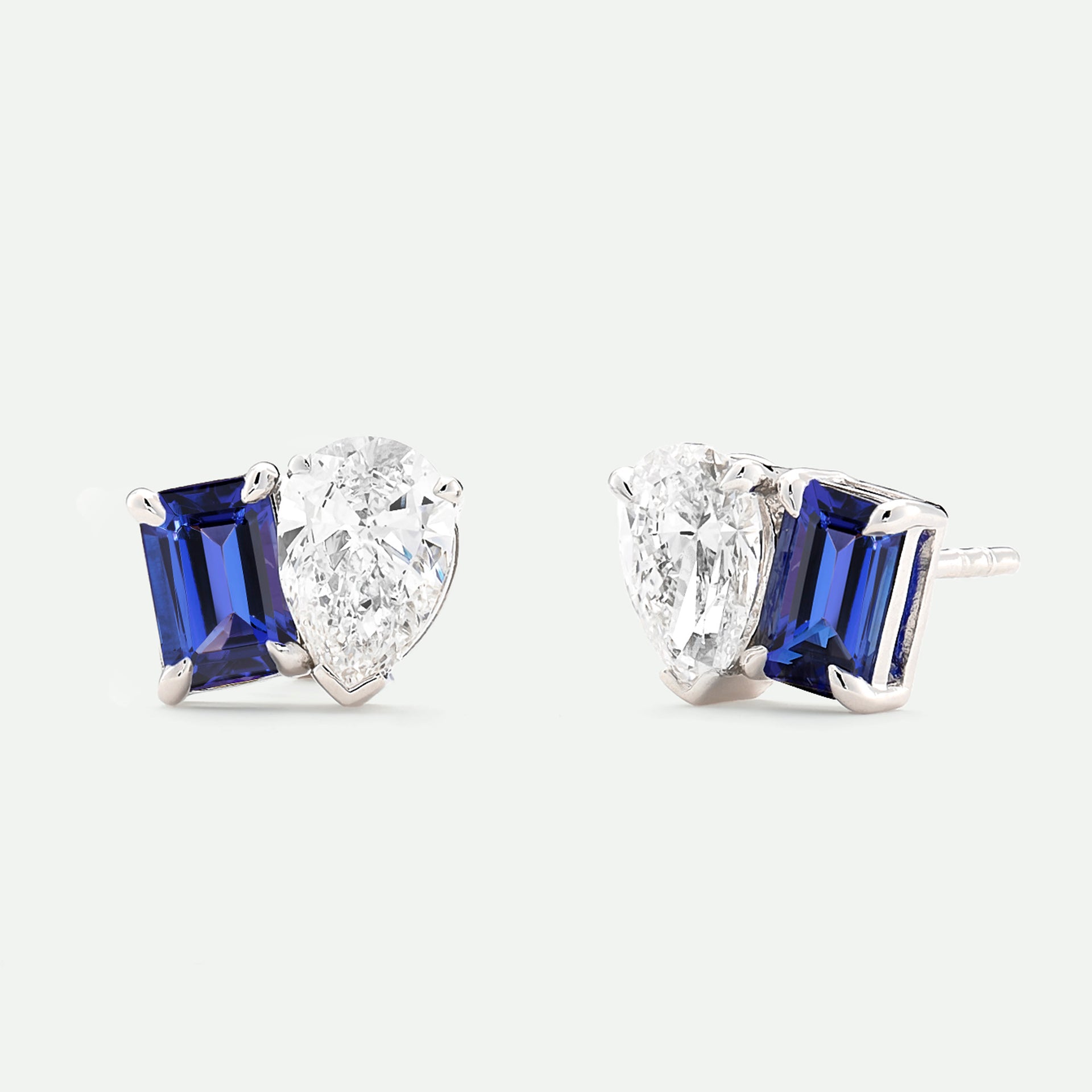 Unity | 9ct White Gold 1.30ct tw. Lab Grown Diamond and Created Sapphire Toi et Moi Stud Earrings